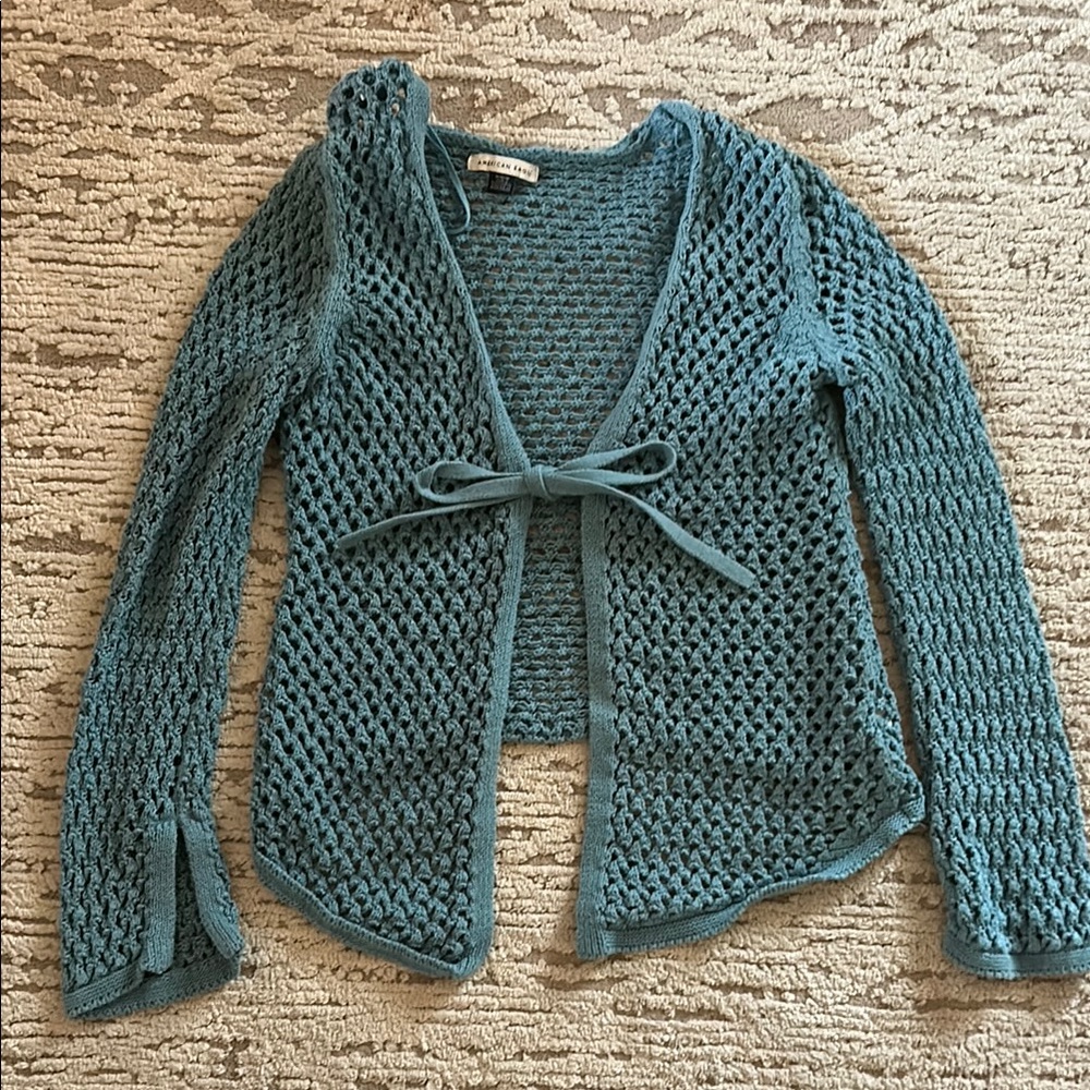 Women's Teal Open-Knit Sweater